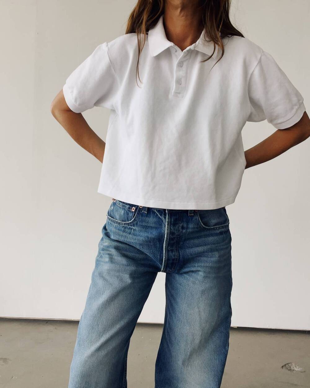 NEW HEY GANG women's the boxy polo top in white
